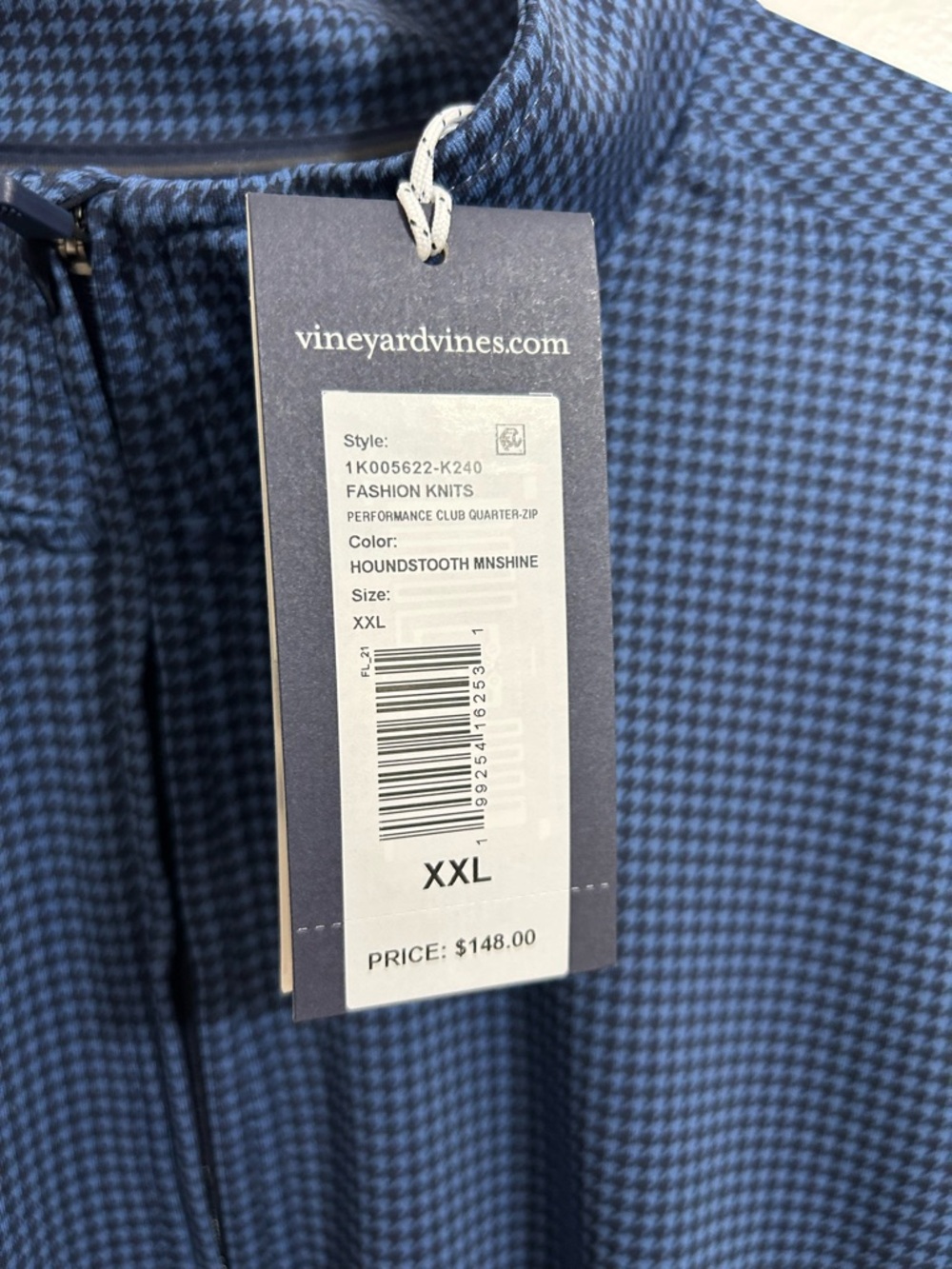 NWT Vineyard Vines Men’s Houndstooth Performance Quarter Zip, Long Sleeves - Picture 4 of 7